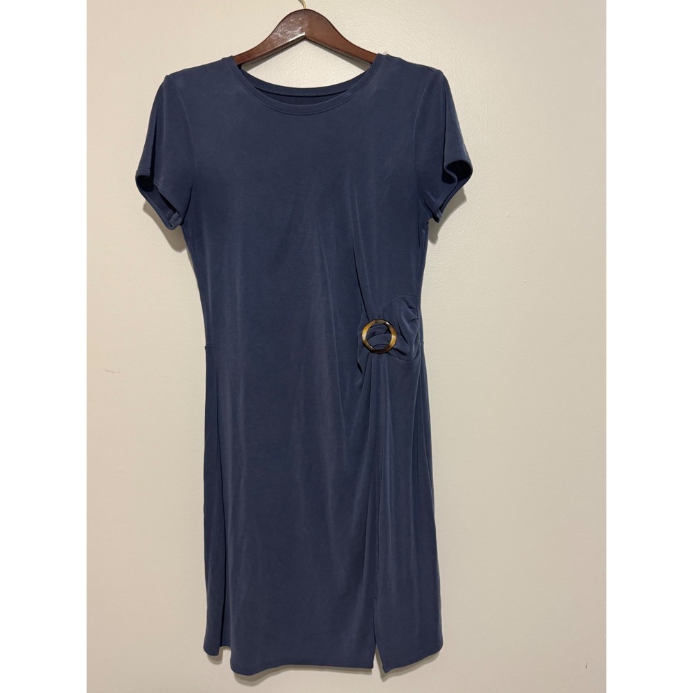 Abercrombie & Fitch Womens Slate Blue Side Ruched O-Ring T-Shirt Dress Size L